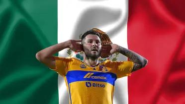 Bandera de México tomada de Canva, con Gignac al frente