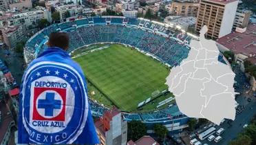 Estadio Ciudad de los Deportes previo a un partido de Cruz Azul y aficionado celeste | Foto: Marca