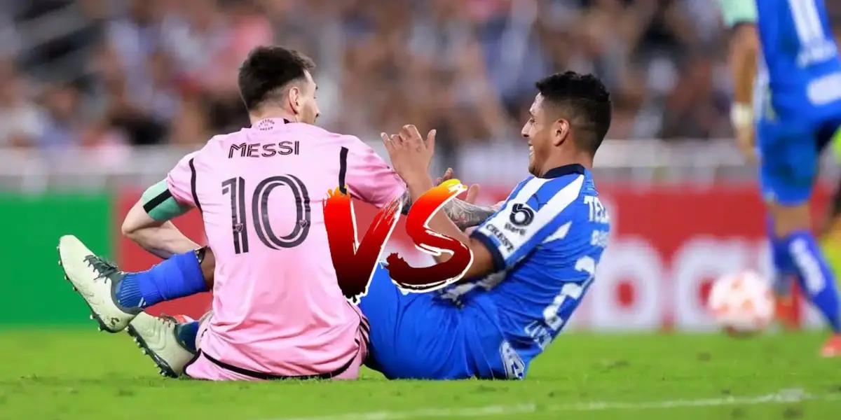 Luis Romo y Lionel Messi durante el Rayados vs Inter de Miami de Concachampions.