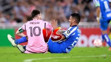 Luis Romo y Lionel Messi durante el Rayados vs Inter de Miami de Concachampions.