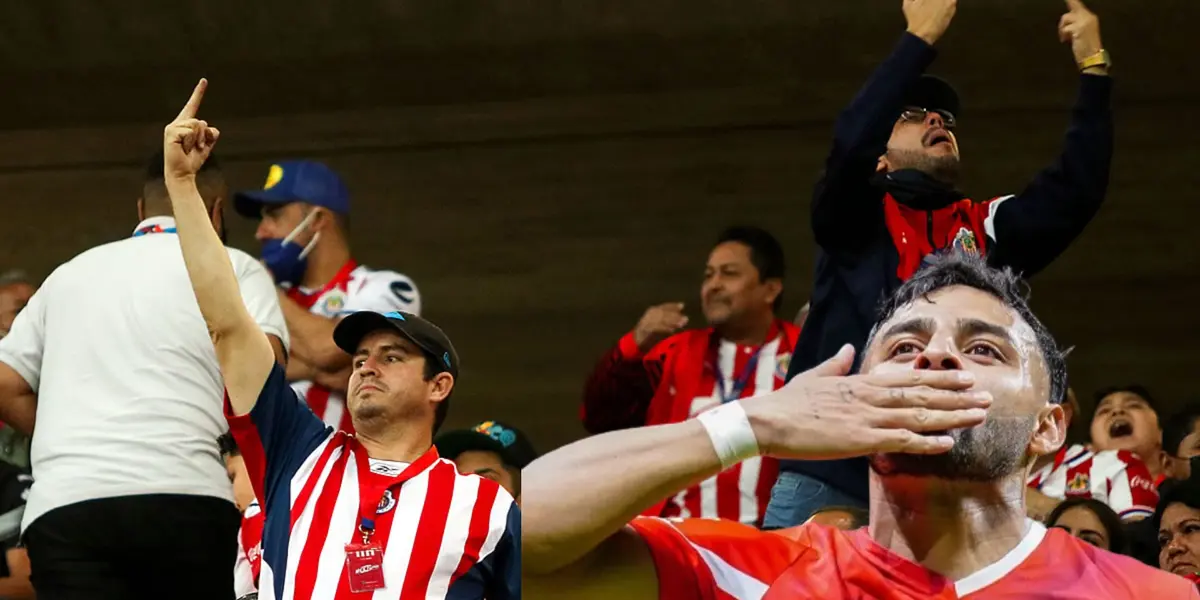 Afición de Chivas molesta y Alexis Vega mandando un beso a la tribuna | Foto: Mediotiempo