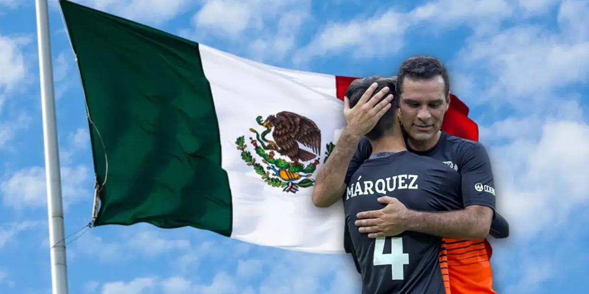 Bandera de México y Rafael Márquez abrazando a su hijo/ Foto Expansión Política.