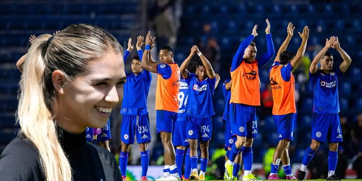 Cruz Azul celebra triunfo en el Clausura 2024 y Nailea Vidrio sonriendo | Foto: Marca