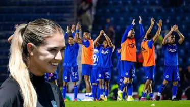 Cruz Azul celebra triunfo en el Clausura 2024 y Nailea Vidrio sonriendo | Foto: Marca