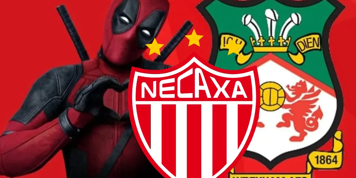 Deadpool con los escudos de Wrexham y Necaxa  | Foto: Reporte Índigo