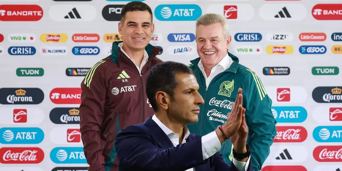 Jaime Lozano y al fondo Javier Aguirre y Rafa Márquez (Foto: GettyImages)