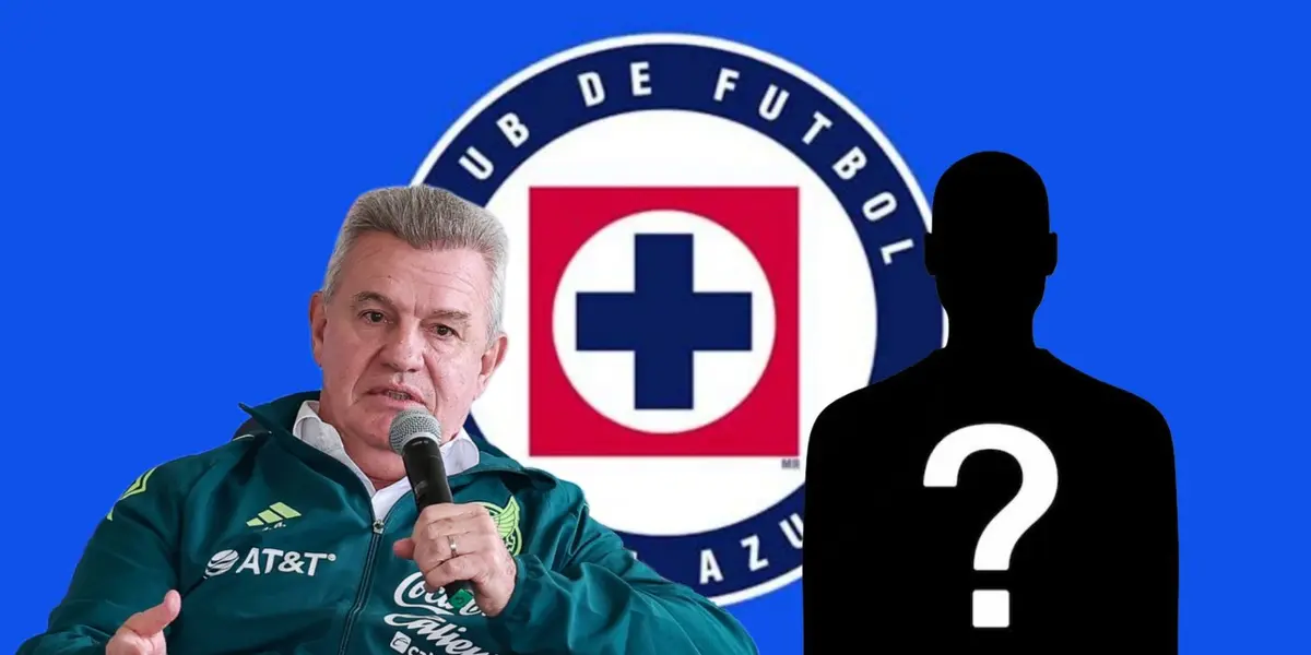 Javier Aguirre y al fondo el escudo de Cruz Azul (Foto: GettyImages)