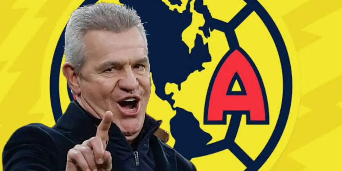 Javier Aguirre y al fondo el escudo del Club América (Foto: GettyImages)