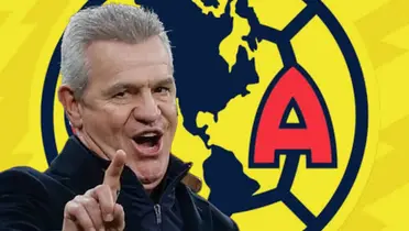 Javier Aguirre y al fondo el escudo del Club América (Foto: GettyImages)