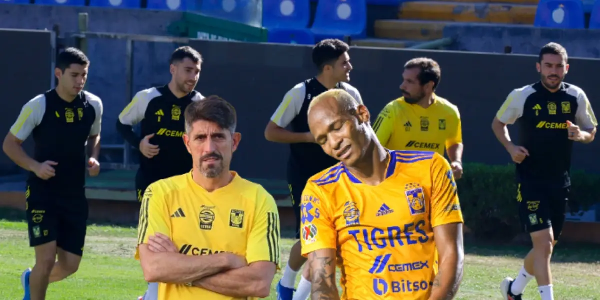 Jugadores de Tigres entrenando, Luis Quiñones y Veljko Paunovic/ Foto Esto.