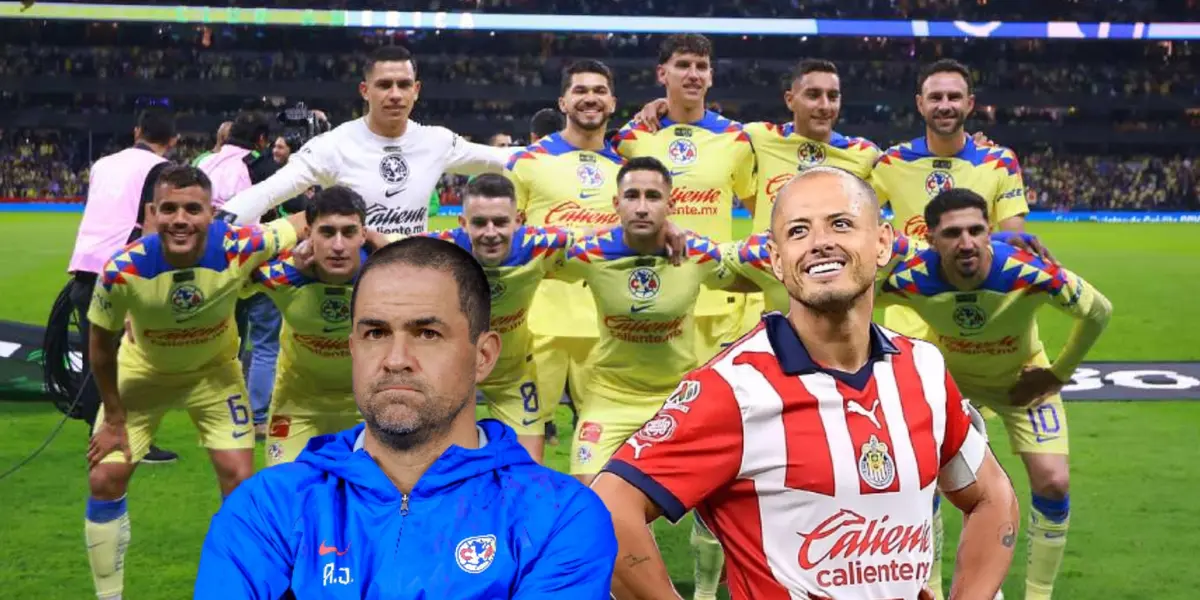 Jugadores del América posando, André Jardine y Javier Hernández/ Foto Claro Sports.