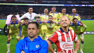 Jugadores del América posando, André Jardine y Javier Hernández/ Foto Claro Sports.