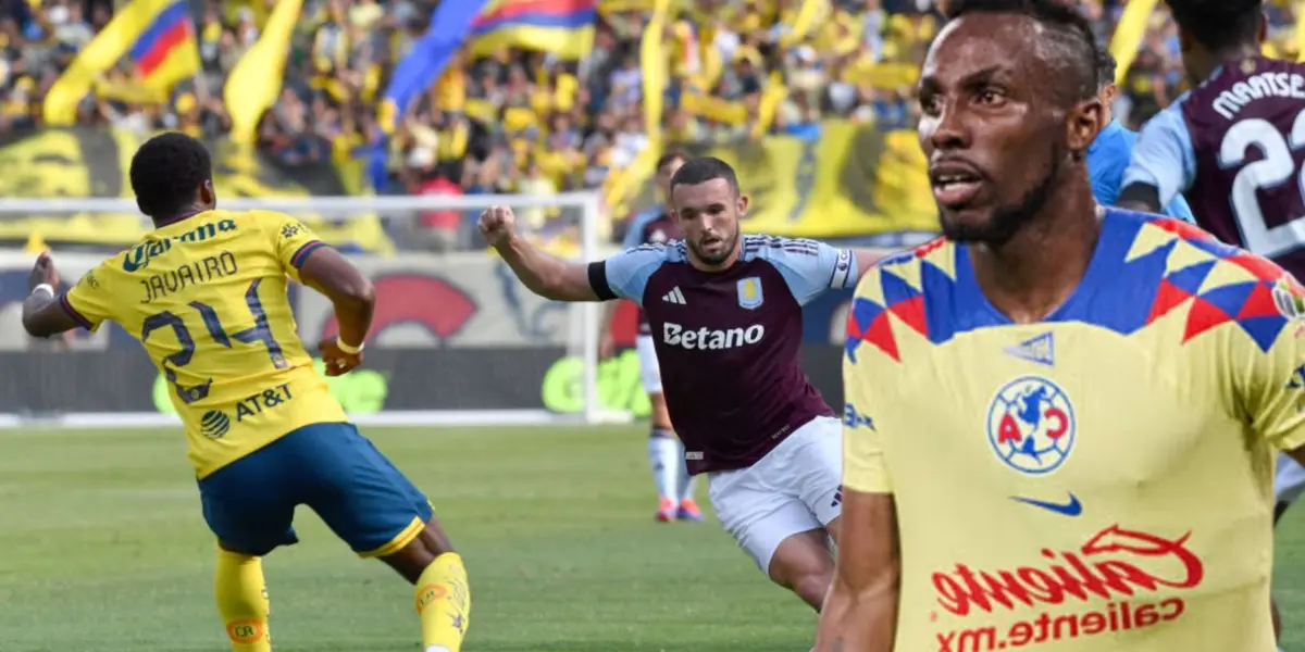 Julián Quiñones y al fondo el partido América vs Aston Villa (Foto: GettyImages)