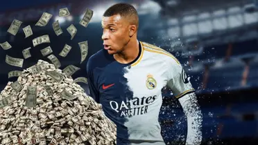 Kylian Mbappé con la playera dividida entre Real Madrid y PSG | Foto: Sky Sports