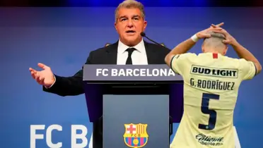 Laporta en junta de Barcelona y Guido Rodríguez con las manos en la cabeza  | Foto: Crónica Global