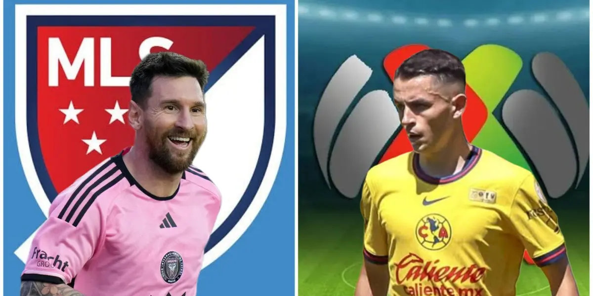 Lionel Messi, Álvaro Fidalgo y al fondo los logos de la MLS y Liga MX (Foto: Especial)