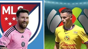 Lionel Messi, Álvaro Fidalgo y al fondo los logos de la MLS y Liga MX (Foto: Especial)