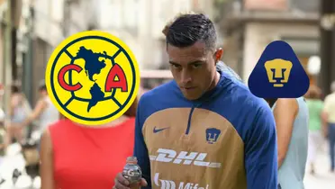 Meme de pareja y Rogelio Funes Mori con indumentaria de Pumas | Foto: El Periódico