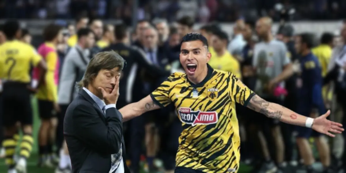 Orbelín Pineda celebrando un gol con la camiseta del AEK Atenas