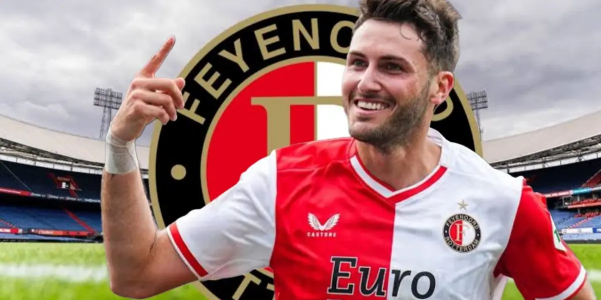 Santiago Giménez y al fondo el Feyenoord (Foto: GettyImages)