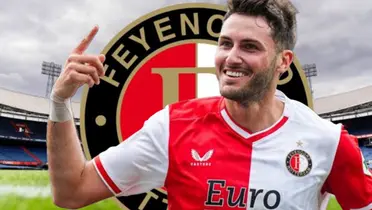 Santiago Giménez y al fondo el Feyenoord (Foto: GettyImages)