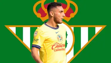 Sebastián Cáceres y al fondo el escudo del Real Betis (Foto: GettyImages)