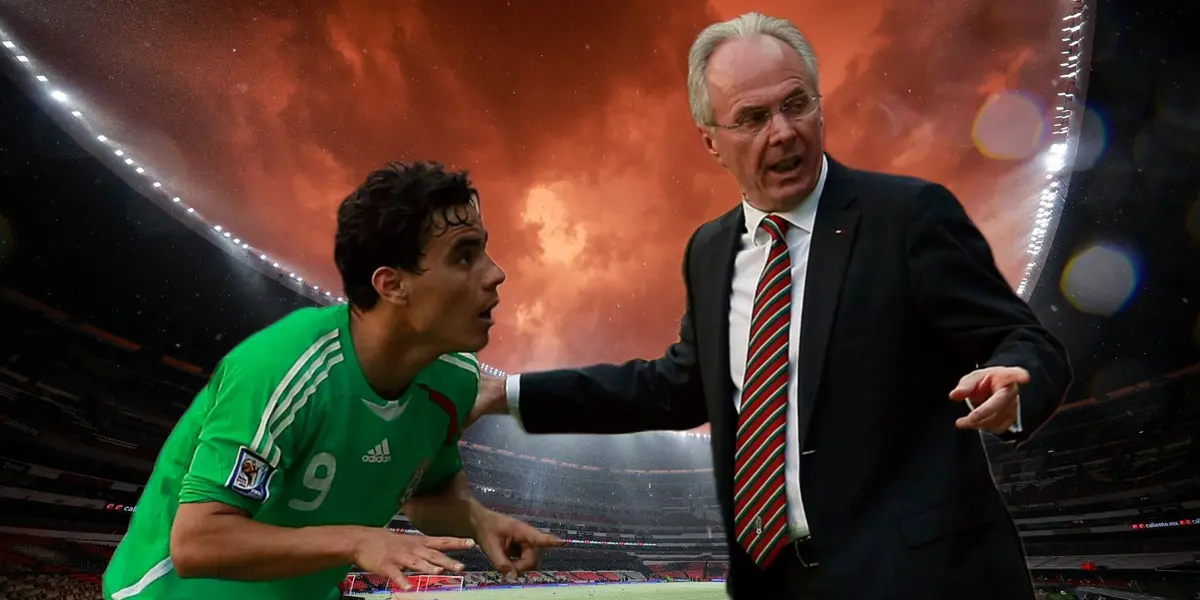 Sven-Göran Eriksson y Omar Bravo, al fondo el Estadio Azteca (Foto: GettyImages)